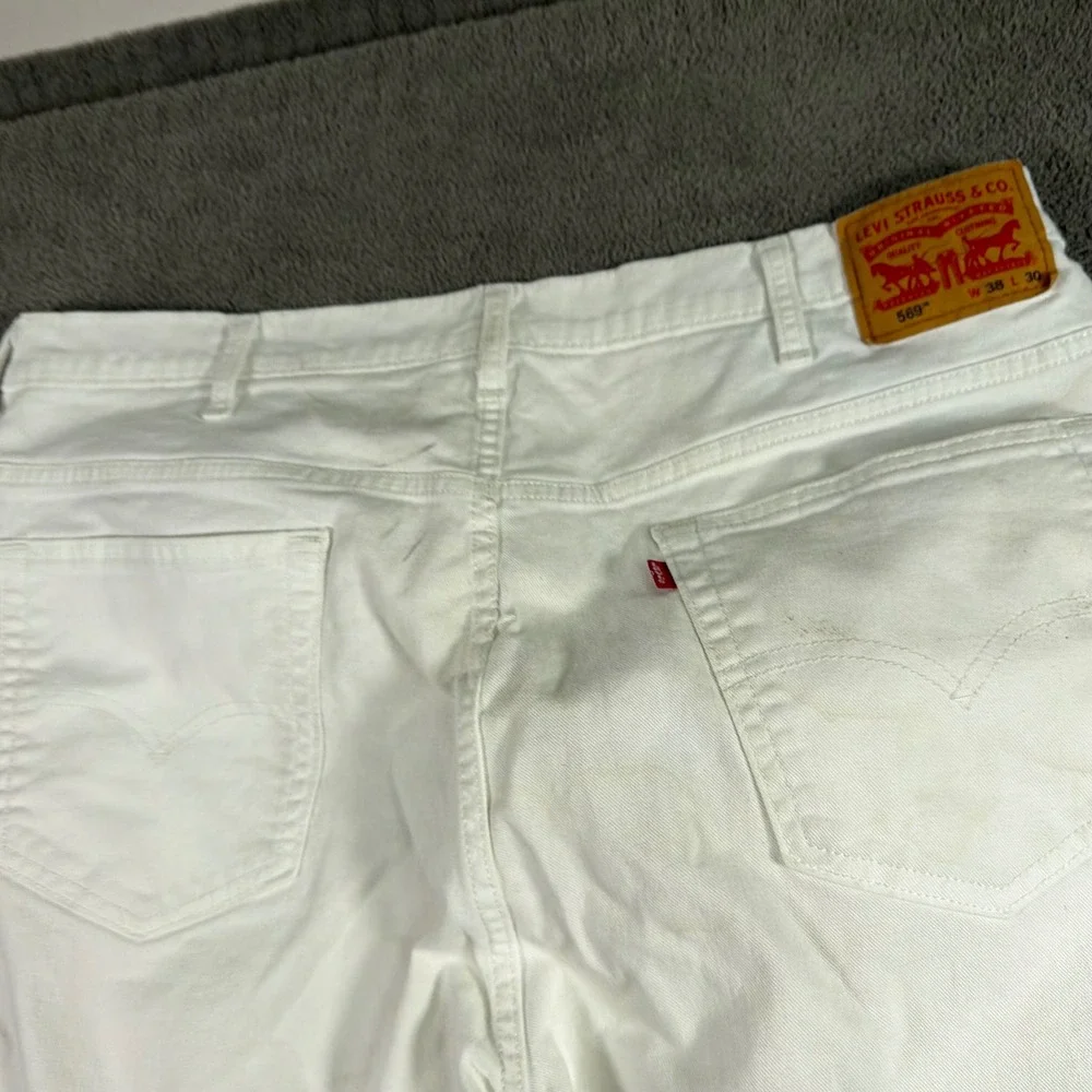 Levis 569 Loose Straight Fit Jeans Mens 38x30 White Denim Pants Baggy 5-Pocket